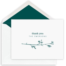 Sketched Branch Thank You Folded Note Cards - Raised Ink