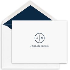 Circle Initials Folded Note Cards-Raised Ink
