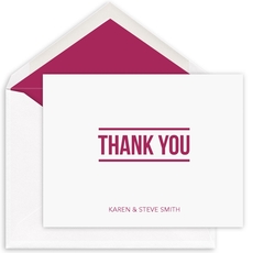 Double Line Thank You Folded Note Cards - Raised Ink