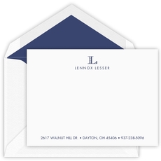 Striped Initial Flat Note Cards - Letterpress