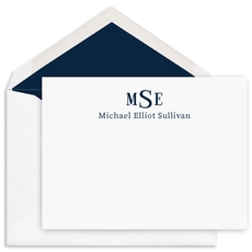 Traditional Monogram Flat Note Cards - Raised Ink