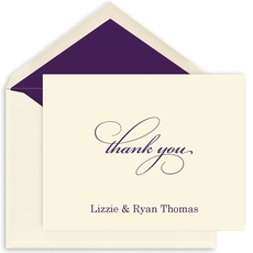 Script Thank You Folded Note Cards - Raised Ink