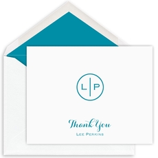 Circle Initials Thank You Folded Note Cards - Letterpress