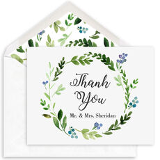 Green Wreath Thank You Folded Note Cards