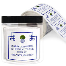 Blue Topiary Square Address Labels in a Jar