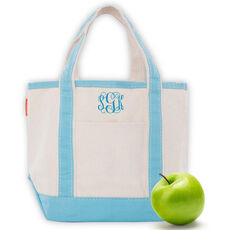 Personalized Baby Blue Trimmed Cutest Little Boat Tote Bag