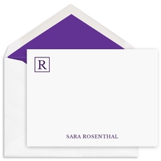 Corner Square Initial Flat Note Cards - Raised Ink
