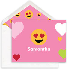 Pink Heart Eyes Emoji Dots Folded Note Cards