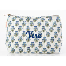 Personalized Aqua Floral Print Cotton Clutch Bag