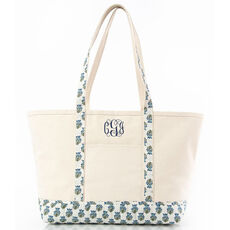 Personalized Aqua Vine Print Trimmed Boat Tote