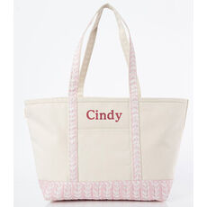 Personalized Powder Pink Vine Trimmed Boat Tote