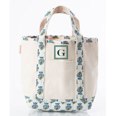 Personalized Aqua Floral Print Trimmed Cutest Little Boat Tote Bag