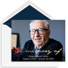 Faux Gold Foil In Memory Of Photo Folded Sympathy Cards