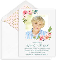 Pink Corner Flower Photo Folded Sympathy Cards