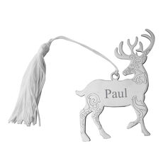 Scrolled Reindeer Metal Ornament with White Tassel