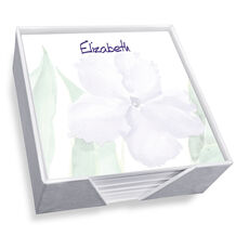 Watercolor Pansy Memo Square with White Paperboard Holder