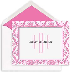 Damask Border Monogram Folded Note Cards