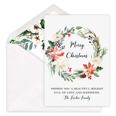 Holiday Floral Wreath Flat Holiday Cards