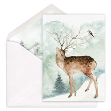 Deer and Bird Folded Holiday Cards
