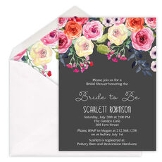 Charcoal Watercolor Roses Invitations