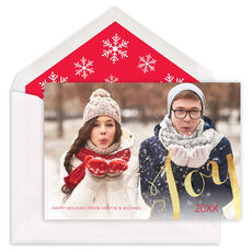 Red Simple Foil Joy Photo Cards