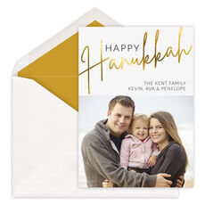 Foil Stamped Happy Hanukkah Flat Photo Cards