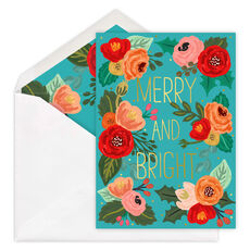 Gold Foil Merry and Bright Folded Holiday Cards