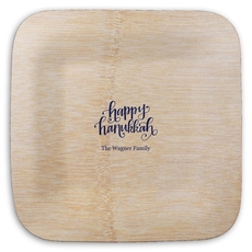 Hand Lettered Happy Hanukkah Square Bamboo Plates