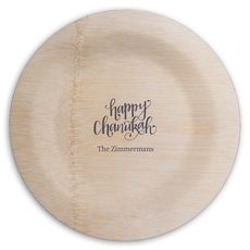 Hand Lettered Happy Chanukah Round Bamboo Plates