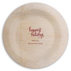 Hand Lettered Happiest Holidays Round Bamboo Plates