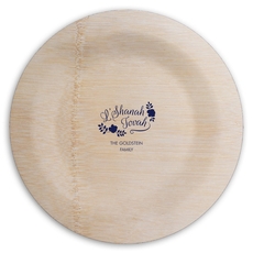 Floral L'Shanah Tovah Round Bamboo Plates