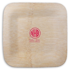 Framed Rounded Monogram with Text Square Bamboo Plates