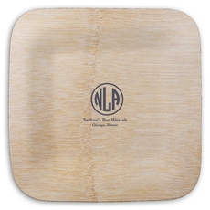 Framed Rounded Monogram with Text Square Bamboo Plates