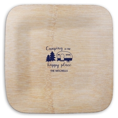 Camping Is Our Happy Place Square Bamboo Plates