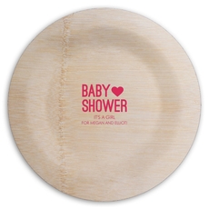 Baby Shower with Heart Round Bamboo Plates