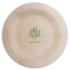 Script Monogram with Small Initials plus Text Round Bamboo Plates