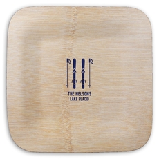 Skis and Poles Square Bamboo Plates