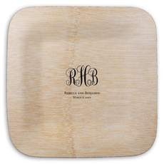 Fancy Script Monogram with Text Square Bamboo Plates