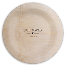 Just Married with Heart Round Bamboo Plates