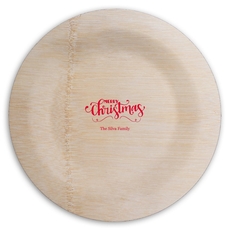 Hand Lettered Merry Christmas Scroll Round Bamboo Plates