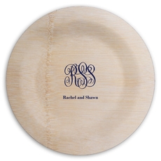 Large Script Monogram with Text Round Bamboo Plates