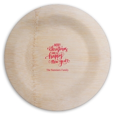 Hand Lettered Merry Christmas and Happy New Year Round Bamboo Plates