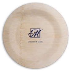 Framed Initial Plus Text Round Bamboo Plates