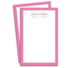 Pink Diagonal Striped Border with Name Flourish Notepads