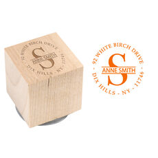Banded Initial Wood Block Rubber Stamp