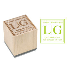 Modern Initials with Name Wood Block Rubber Stamp