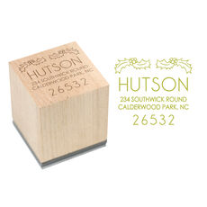 Holly Leaves Wood Block Rubber Stamp