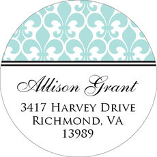 Aqua Fleur De Lis Round Address Labels