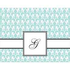 Aqua Fleur De Lis Initial Folded Note Cards