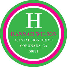 Green and Pink Modern Classic Initial Print Round Address Labels